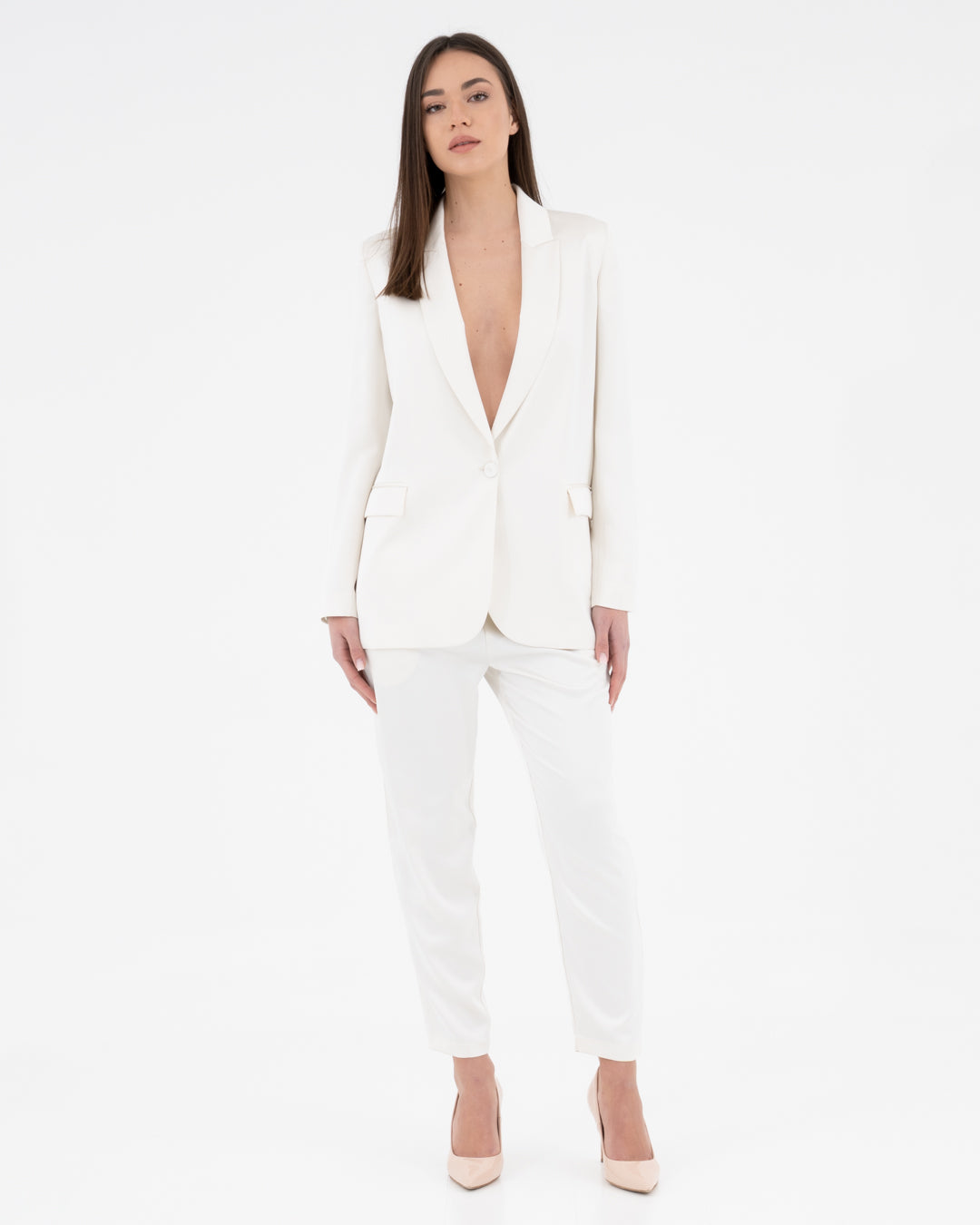 Satin trousers with elastic on the back and pleats