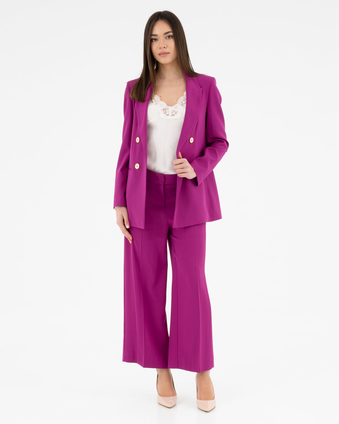 Wide cropped trousers in enversatin