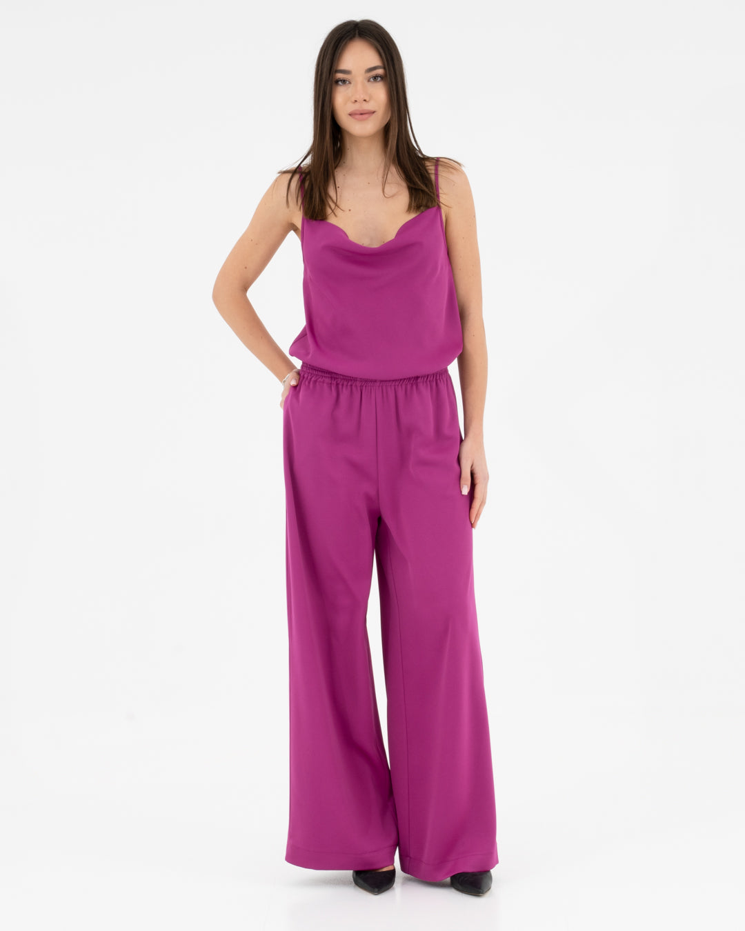 Top satin with cowl neckline