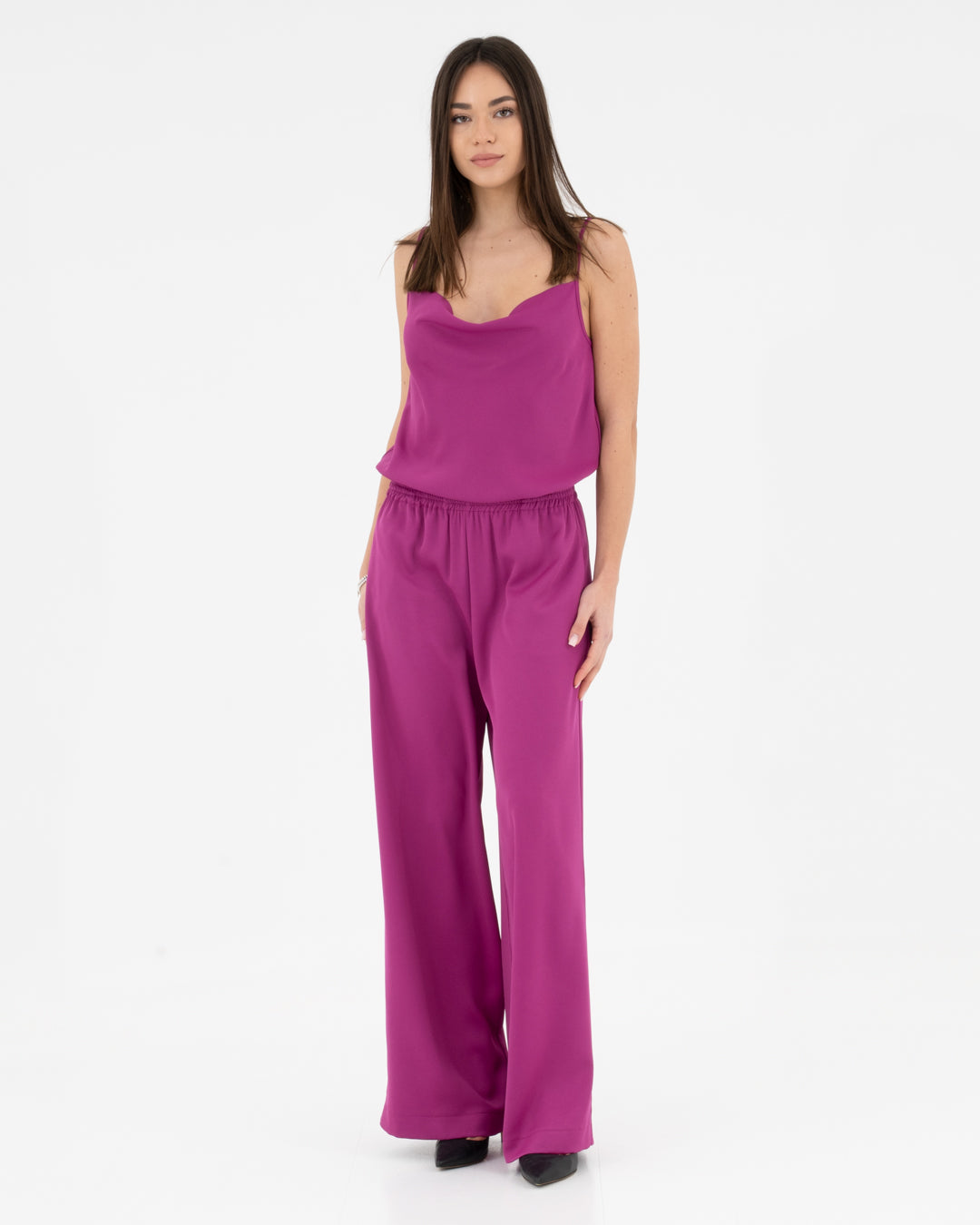 Wide trousers in satin fabric