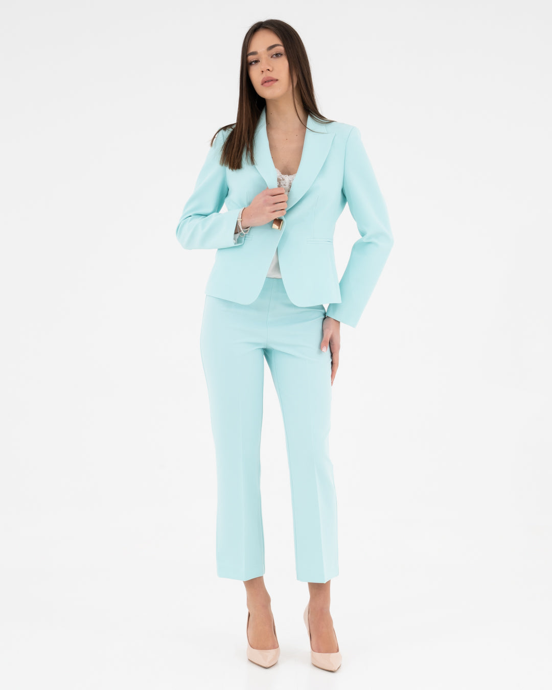 Small flared trousers in technical fabric