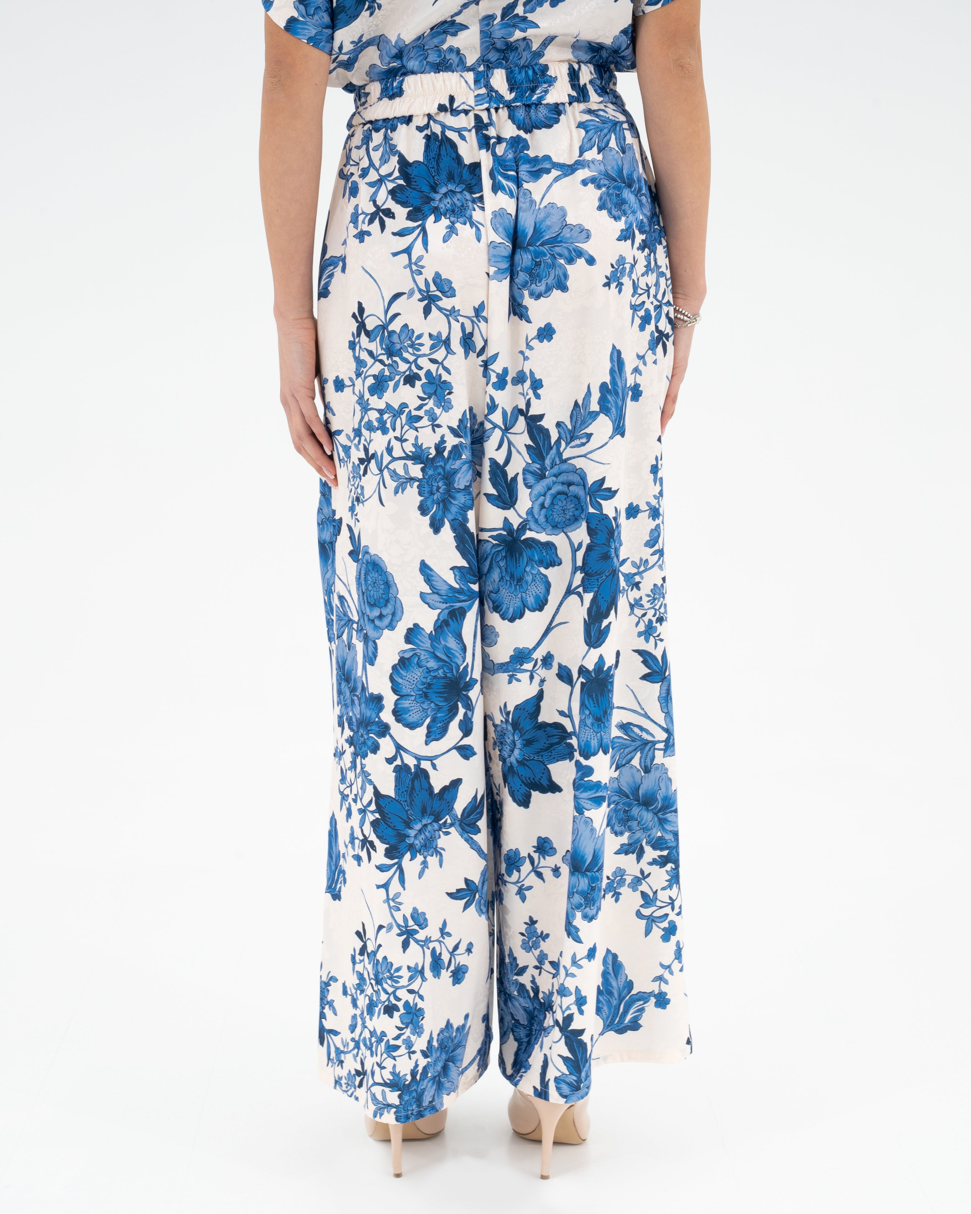 Trousers jacquard with elastic band and floral pattern