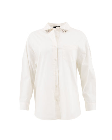 Camicia in cotone con strass al collo