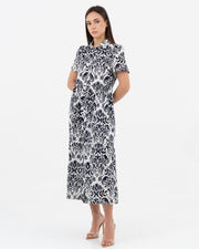 White and blue patterned dress with half sleeves