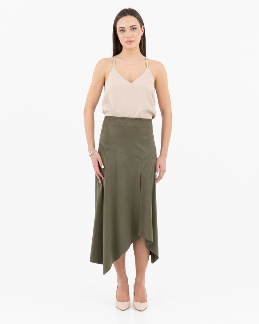 Asymmetrical alcantara skirt