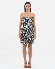Midi dress in linen with pattern