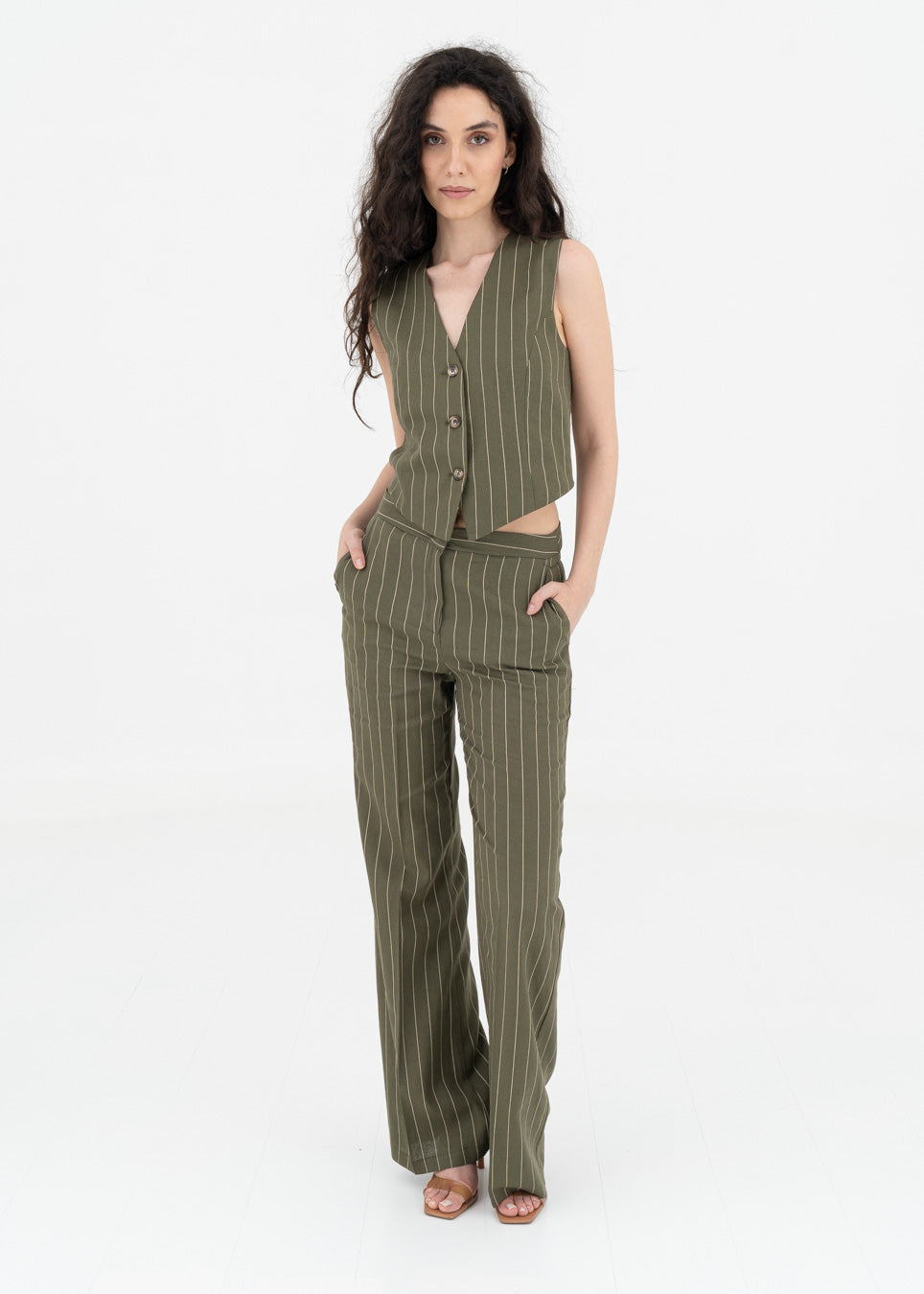 Wide leg linen pinstripe trousers