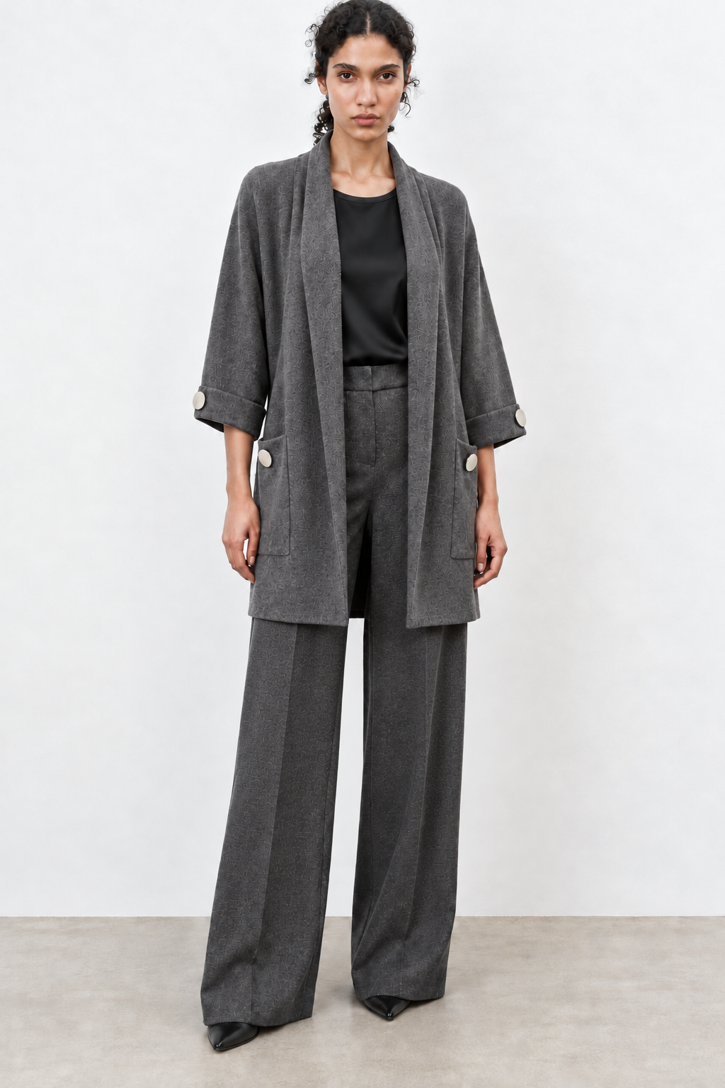 Cardigan lungo bottoni argento