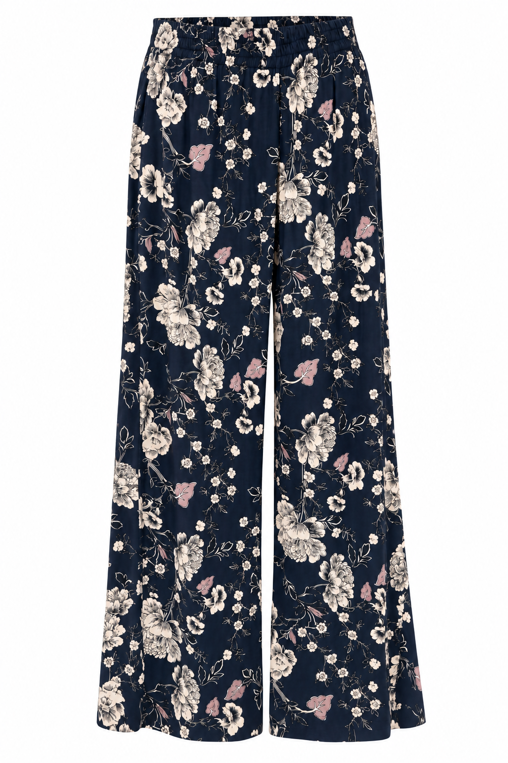 Pantalone largo elastico Fantasia Floreale Blu