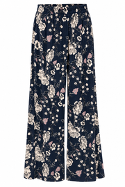 Pantalone largo elastico Fantasia Floreale Blu