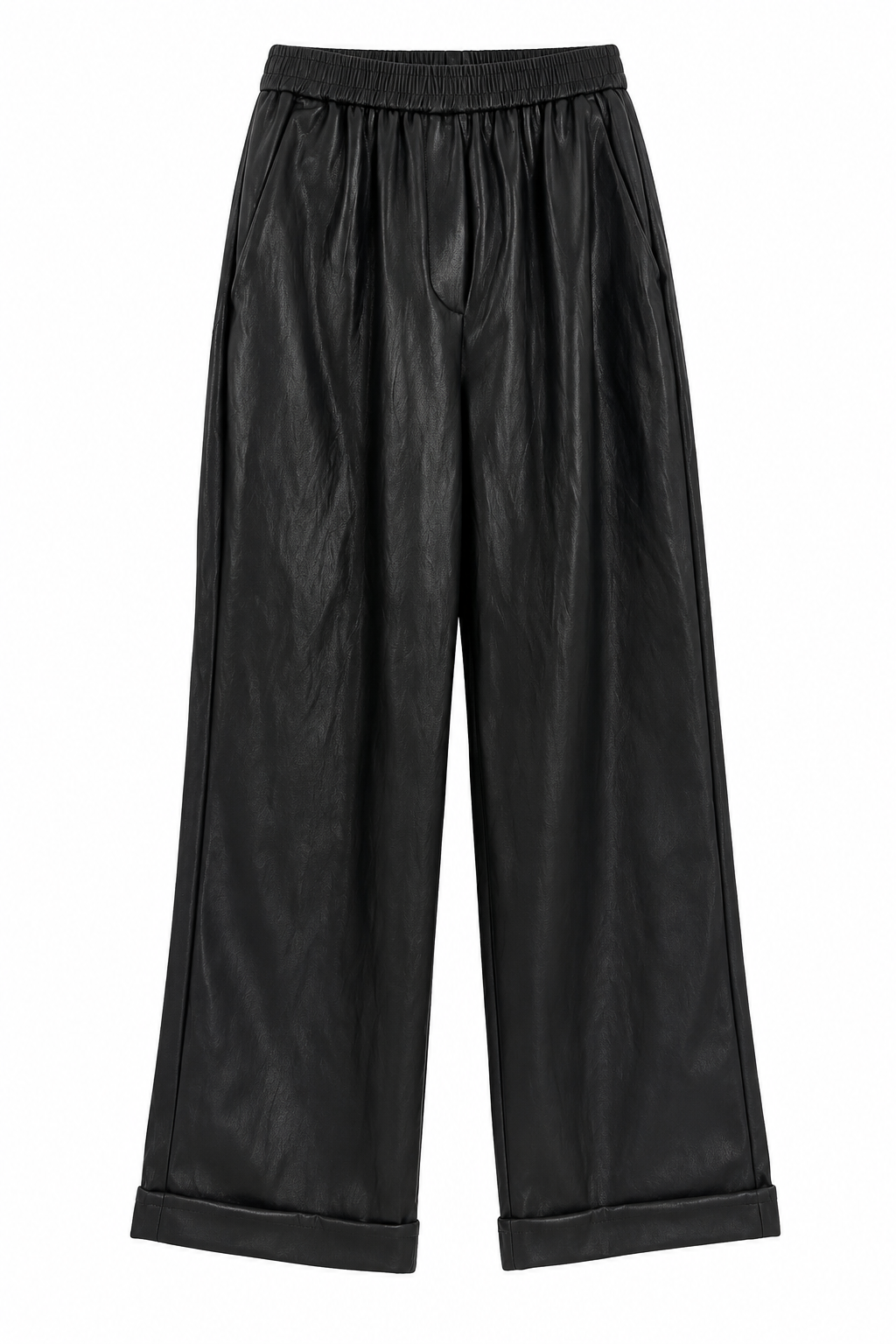 Pantalone Ecopelle con Risvolto