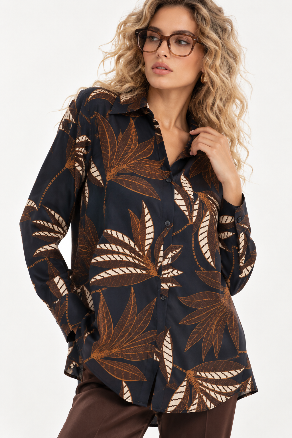 Camicia slim fantasia blu/moro