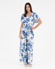 Blusa in tessuto jaquard fantasia a fiori blu