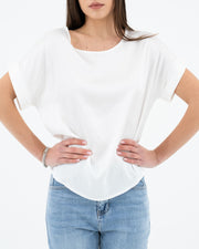 Blusa girocollo con manica risvoltata