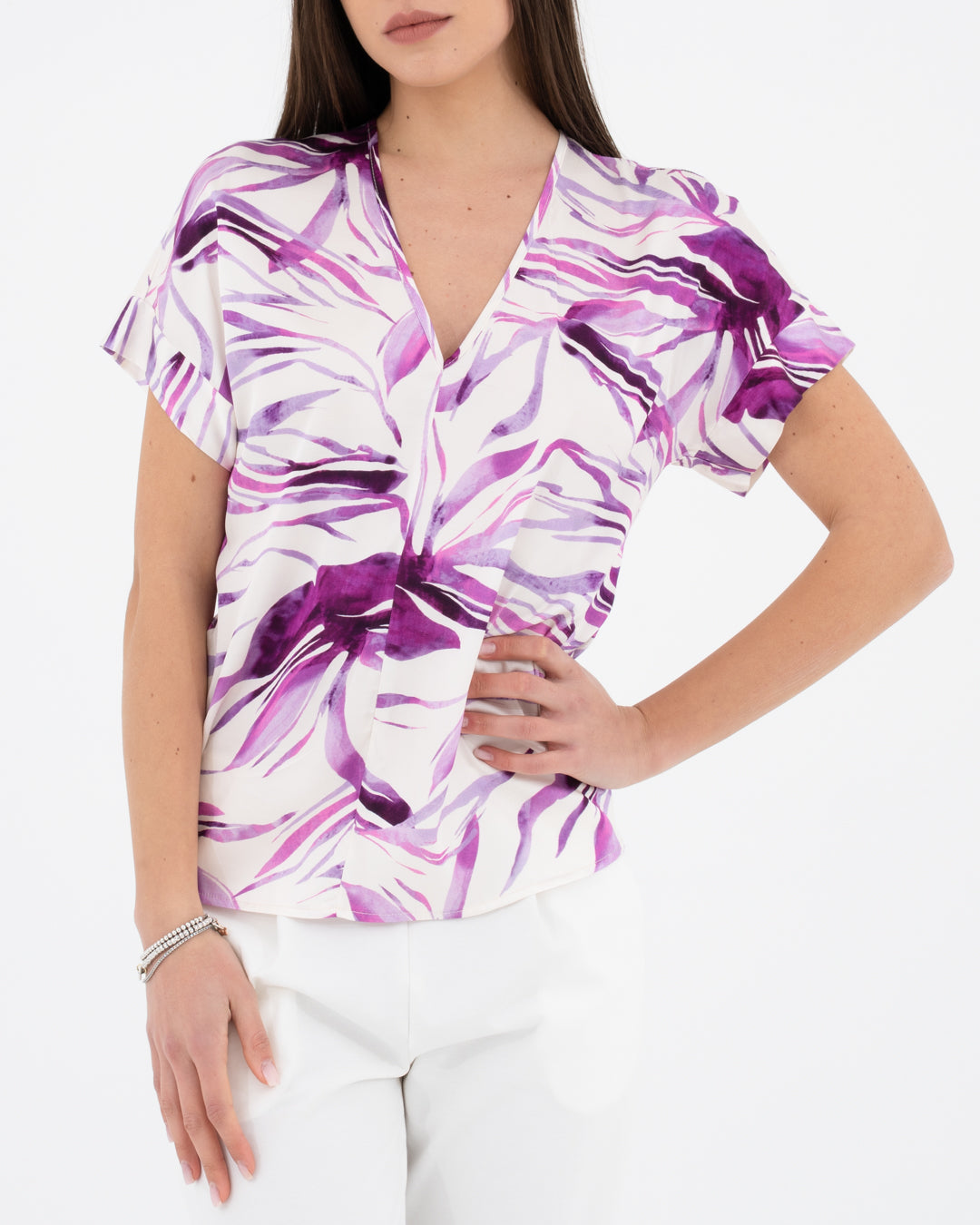 Blusa con scollo a V fantasia viola