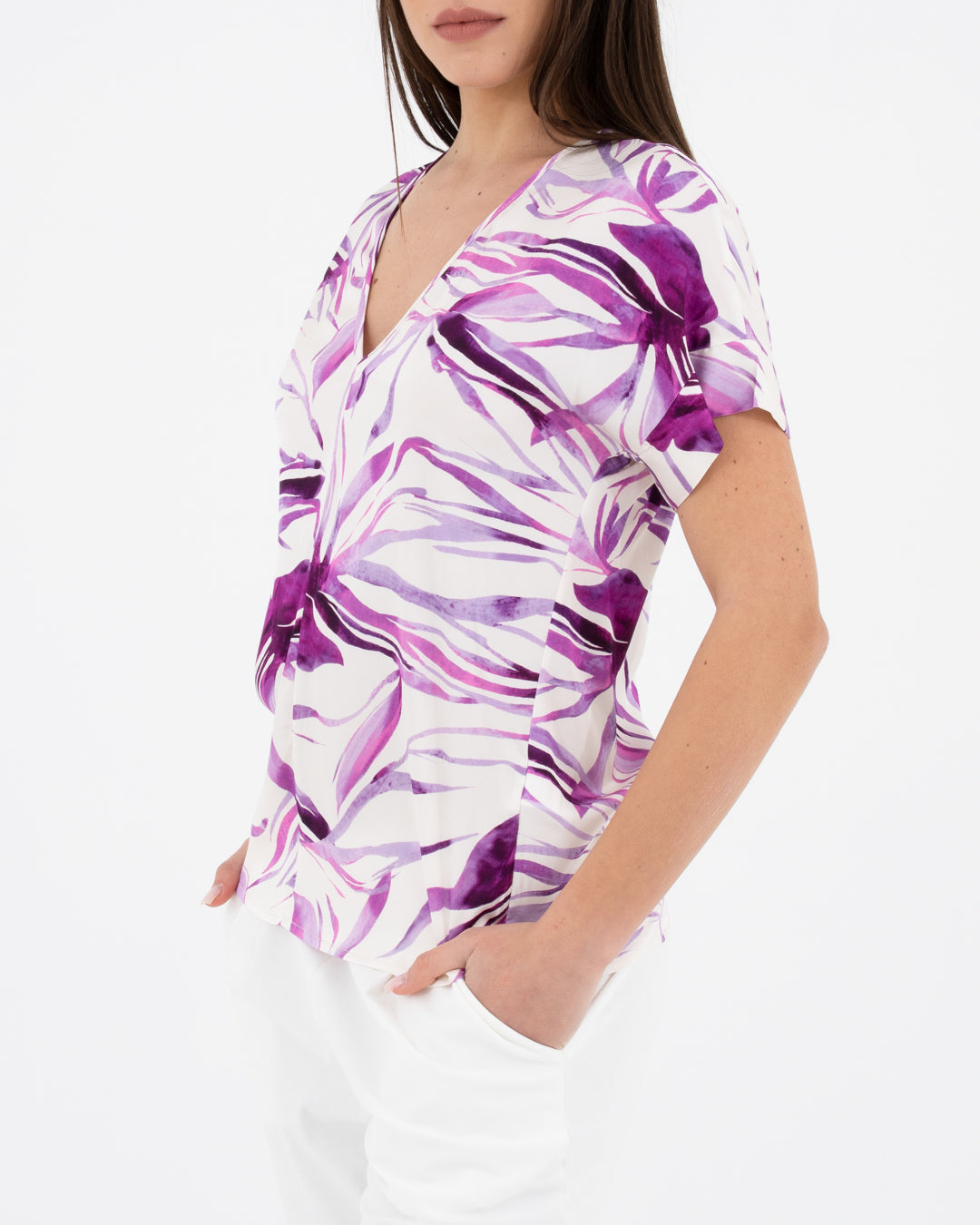 Blusa con scollo a V fantasia viola