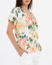 Blusa con scollo a V fantasia floreale