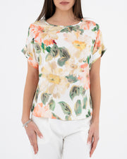 Blusa con manica risvoltata fantasia floreale