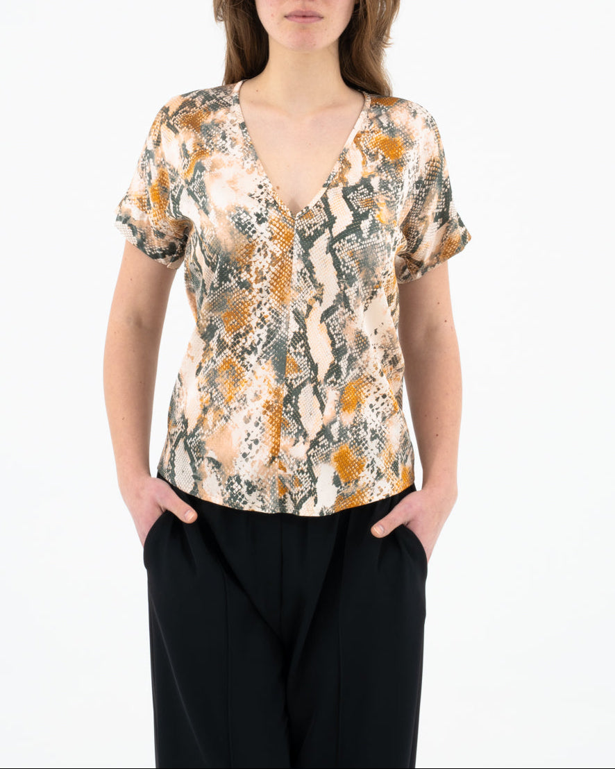 Blusa con scollo a V fantasia pitone