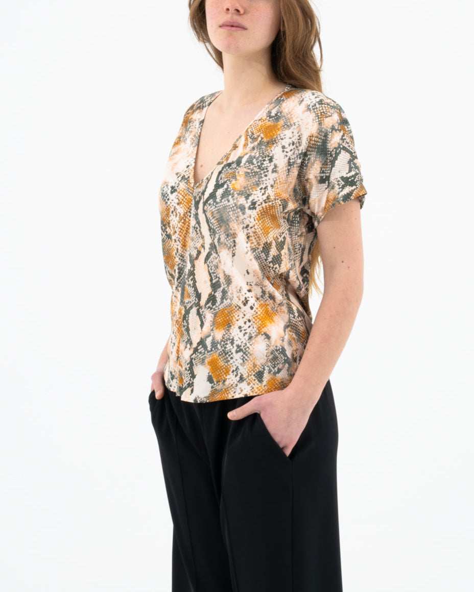 Blusa con scollo a V fantasia pitone