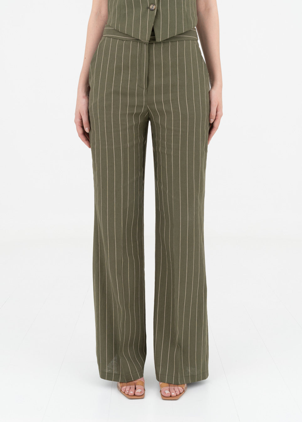 Wide leg linen pinstripe trousers
