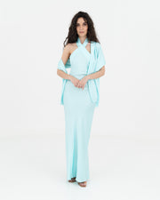 Abito in raso di viscosa abbottonato al collo