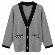 Cardigan bicolor tasche strass