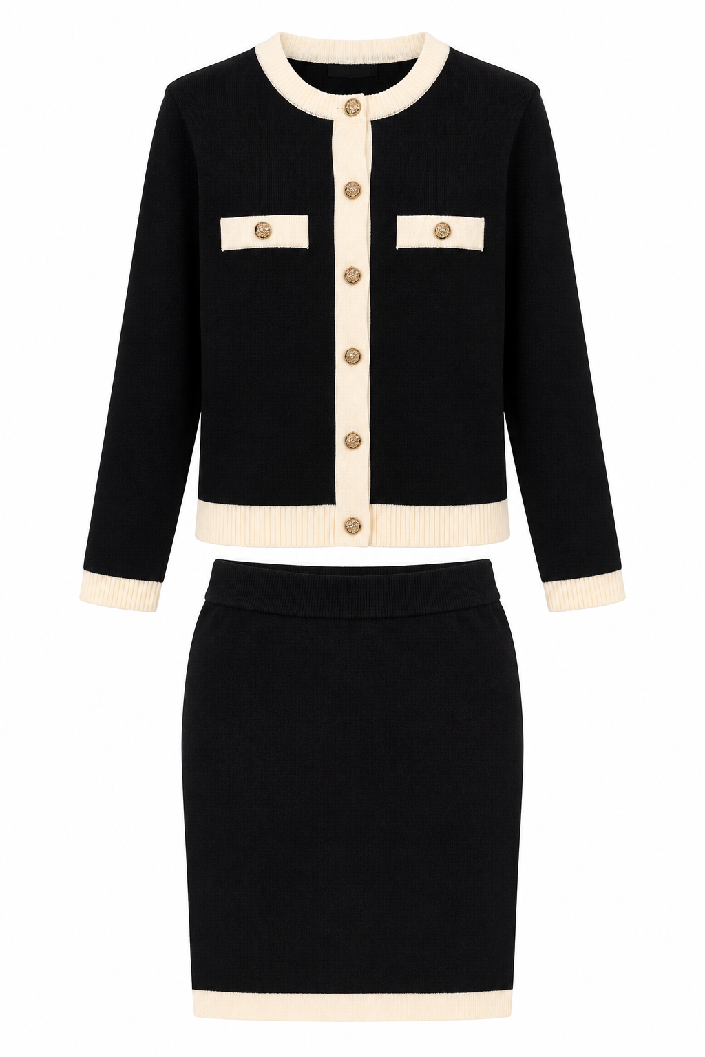 Completo con cardigan bottoni oro