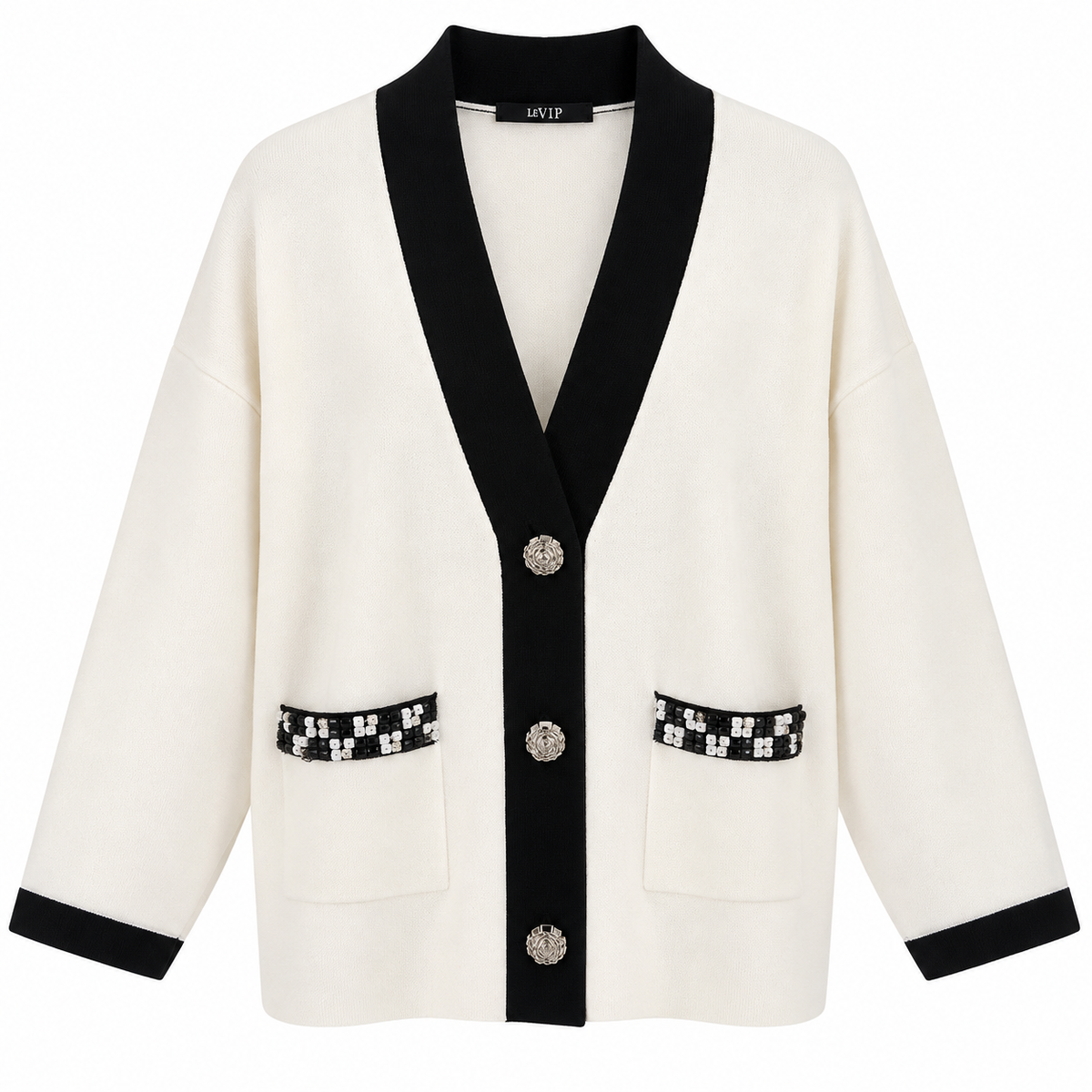 Cardigan bicolor tasche strass